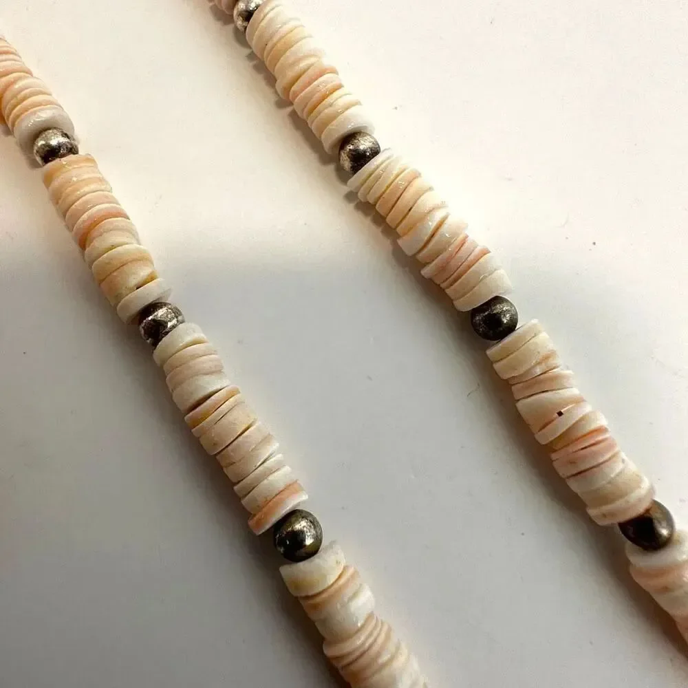 Sterling silver pink abalone flower beaded necklace